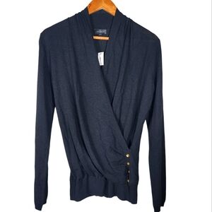 The Limited NWT Black Wool Viscose Blend Faux Wrap Long Sleeve Sweater Tie Waist